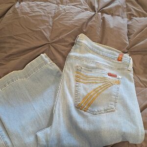 7 For All Mankind Light Blue Jeans with Yellow Stitching